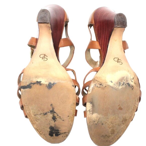 VTG Circa Joan & David Cinizzie Size 9.5 Brown Strap Sandals Pumps Leather Heel - Picture 13 of 13